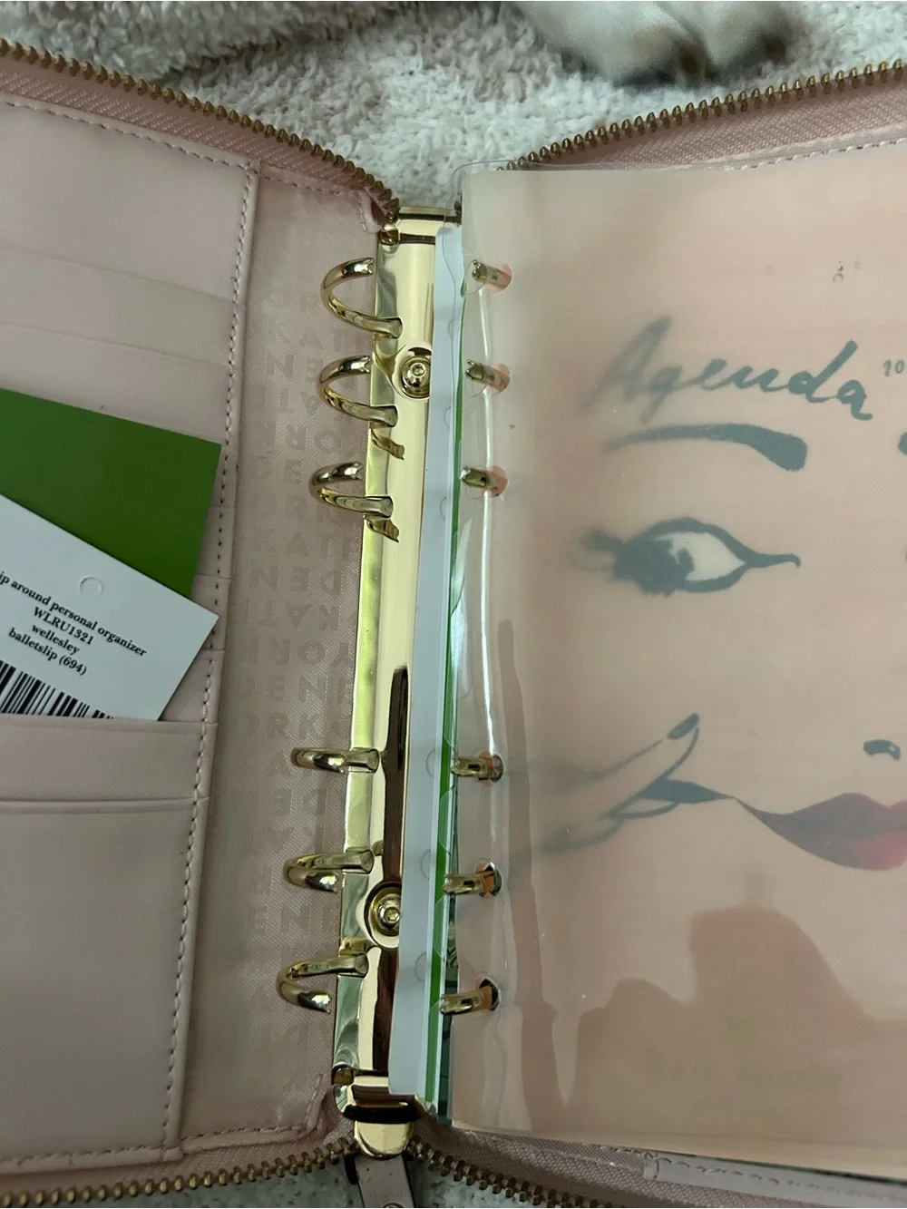 kate spade Wellesley Light Pink Zip personal size planner with Gold detail.